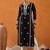 Black floral embroidered notch neck thread work straight kurta