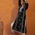 Black floral embroidered notch neck thread work straight kurta