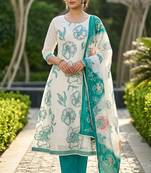 Off white color banarasi cotton fabric designer ethnic partywear suit