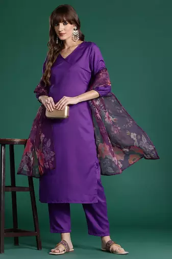 Purple angrakha kurta with trousers & with dupatta
