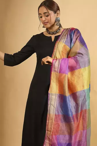 Black women regular kurta with trousers & with dupatta