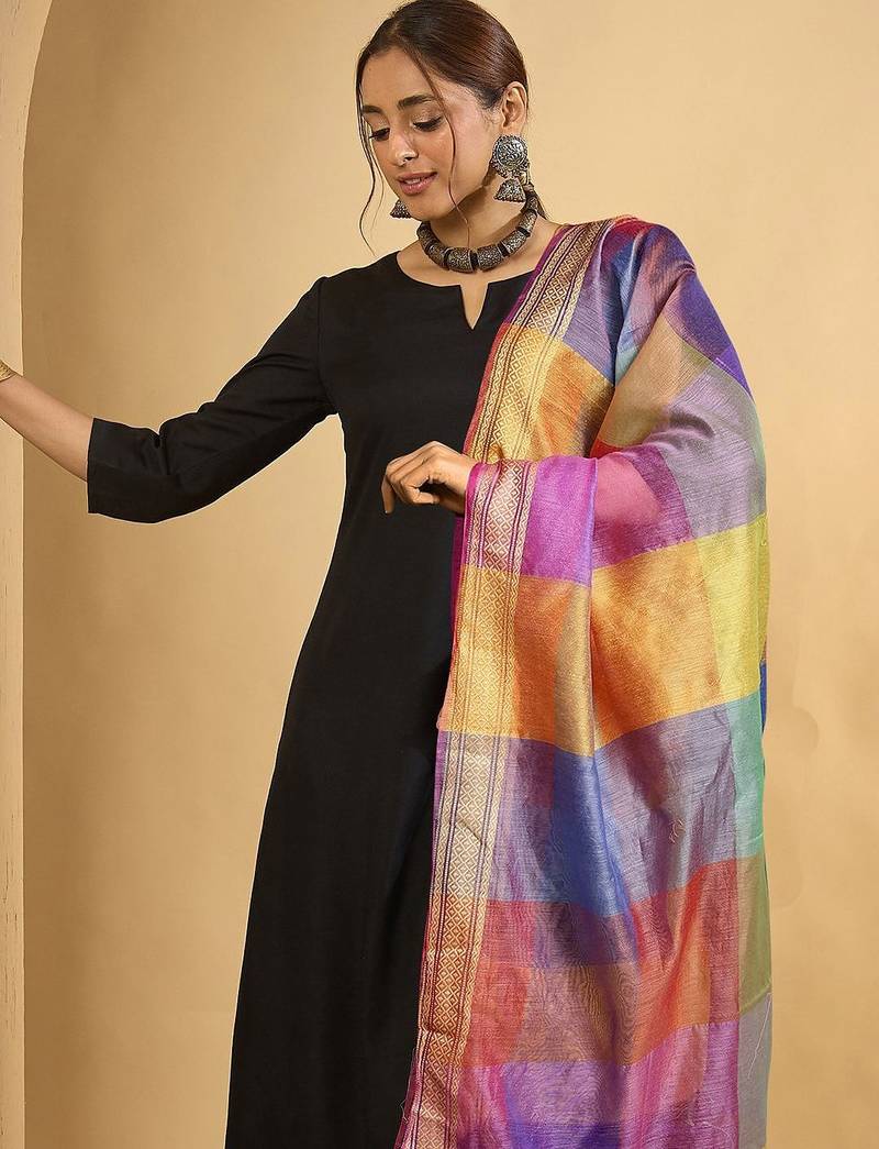 Black women regular kurta with trousers & with dupatta