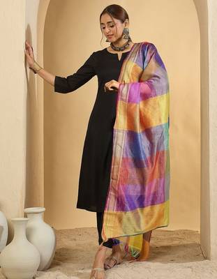 Black women kurta with trousers & with dupatta 2