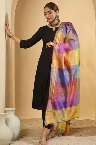 Black women regular kurta with trousers & with dupatta