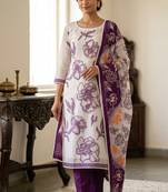 Off white color banarasi cotton fabric designer ethnic partywear suit
