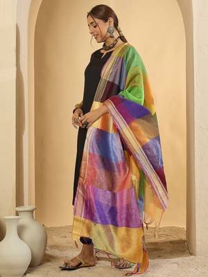Black women kurta with trousers & with dupatta 5