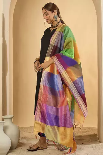 Black women regular kurta with trousers & with dupatta