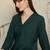 Green pleated v-neck a-line kurta with trousers