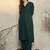 Green pleated v-neck a-line kurta with trousers