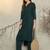 Green pleated v-neck a-line kurta with trousers