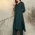 Green pleated v-neck a-line kurta with trousers
