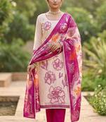 Off white color banarasi cotton fabric designer ethnic partywear suit