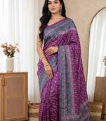 New Trending Soft Silk Blend With ajarakh Print And Real Mirrar Work Women's Saree With Blouse Set
