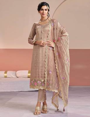 Pink color beautiful gold silk fabric designer embroidered suit 1