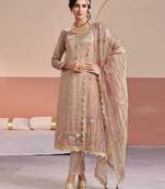 Pink color beautiful gold silk fabric designer embroidered suit