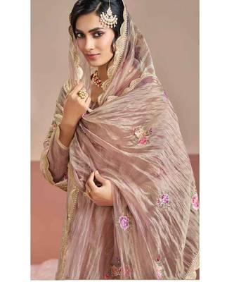 Pink color beautiful gold silk fabric designer embroidered suit 2
