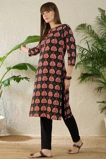 Black women ethnic motifs printed kurta