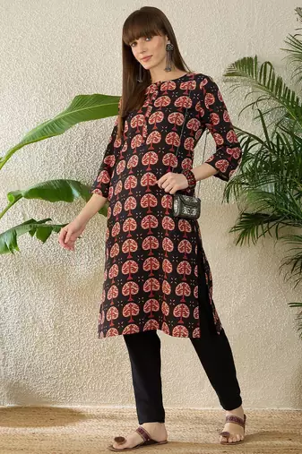 Black women ethnic motifs printed kurta