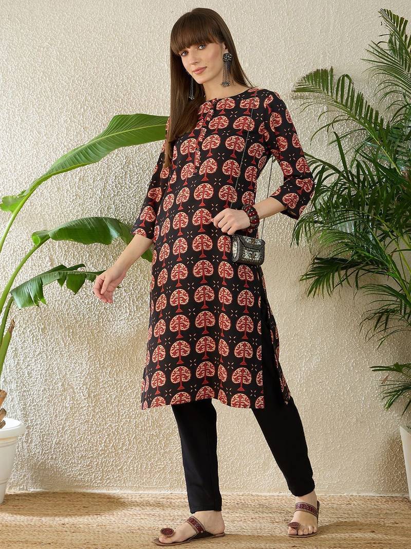 Black women ethnic motifs printed kurta