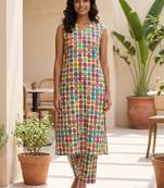 Cream women printed regular multicolor color pure cotton kurta with trousers