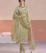 Pista color beautiful gold silk fabric designer embroidered suit