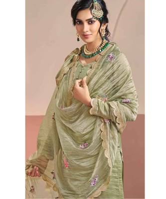 Pista color beautiful gold silk fabric designer embroidered suit 2