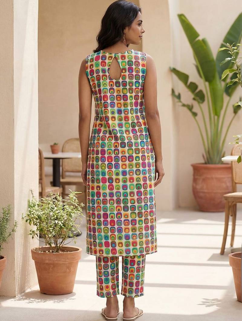Cream women printed regular multicolor color pure cotton kurta with trousers