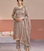 Grey color beautiful gold silk fabric designer embroidered suit