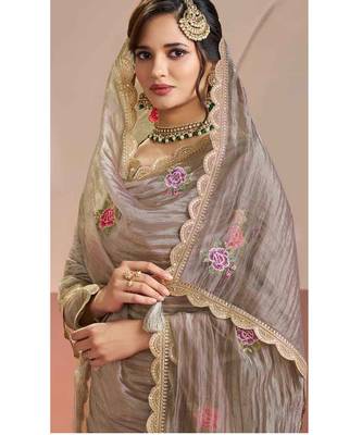 Grey color beautiful gold silk fabric designer embroidered suit 2