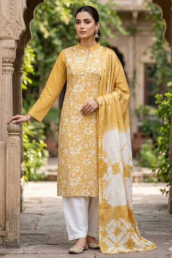 Mustard color designer printed ethnic partywear salwar kameez