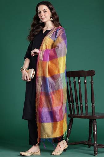Black kurta with trousers & with dupatta