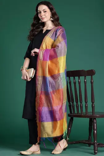 Black kurta with trousers & with dupatta