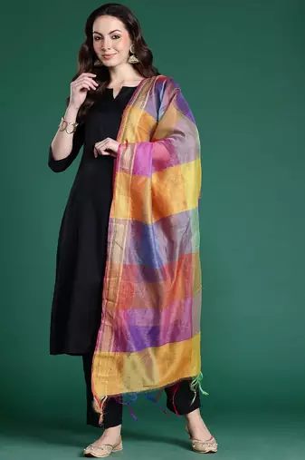 Black kurta with trousers & with dupatta