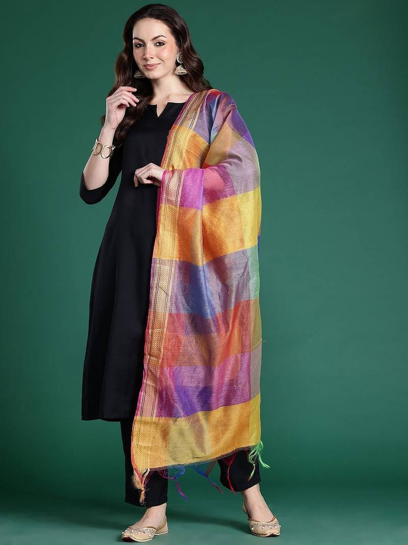 Black kurta with trousers & with dupatta