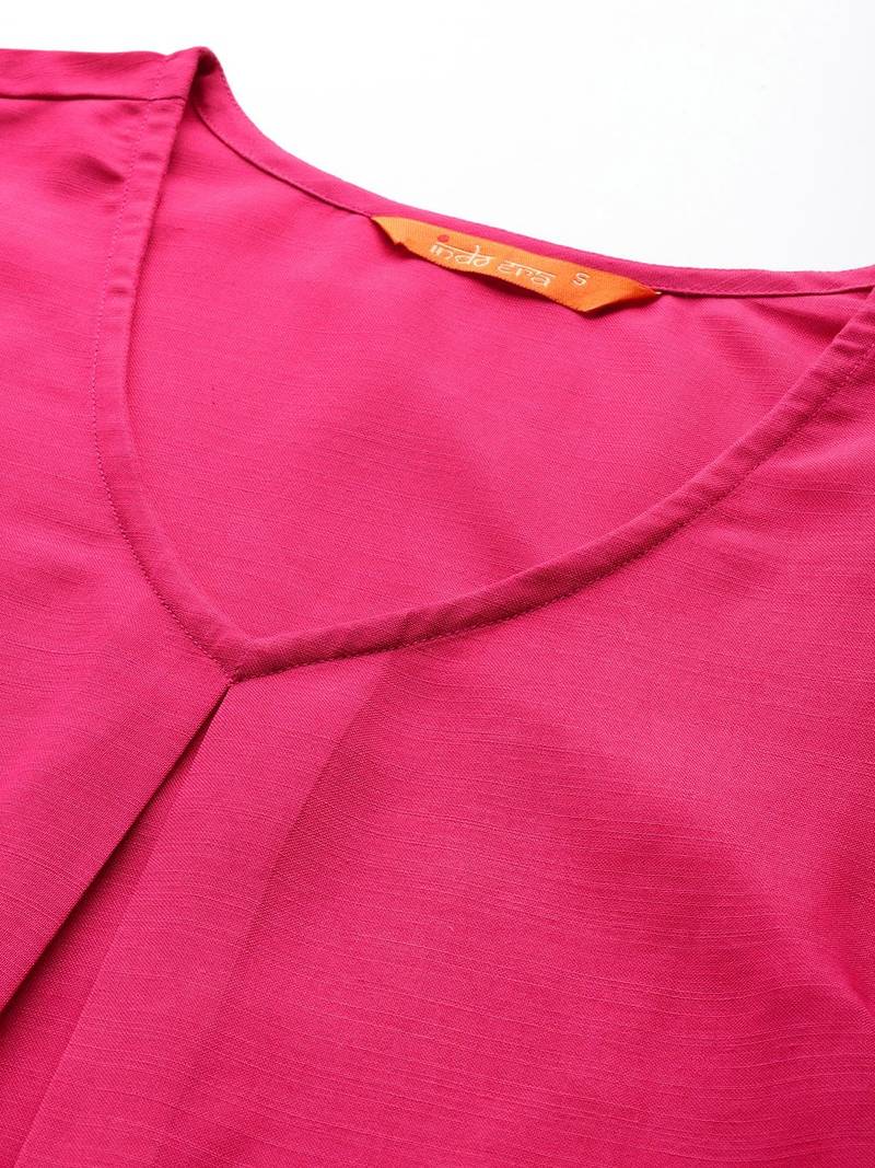 Pink pleated kurta with trousers