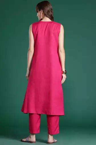 Pink pleated kurta with trousers