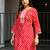 Red leheriya printed mirror work cotton straight kurta