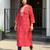 Red leheriya printed mirror work cotton straight kurta