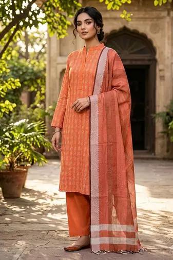 Orange color wevon designer ethnic partywear salwar kameez
