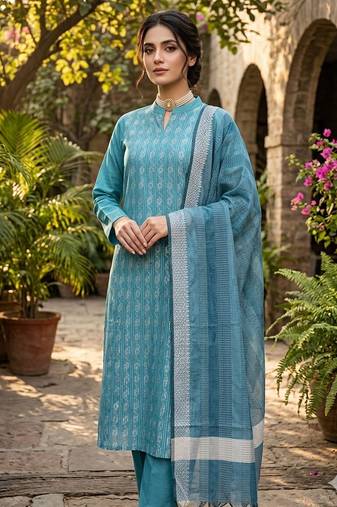 Blue color wevon designer ethnic partywear salwar kameez