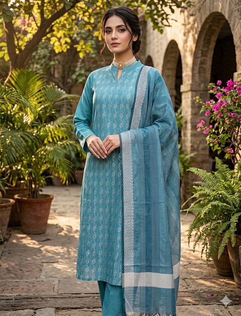 Blue color wevon designer ethnic partywear salwar kameez