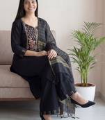 Black women ethnic motifs embroidered thread work kurta with palazzos & dupatta