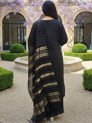 Black women ethnic motifs embroidered thread work cotton kurta with palazzos & with dupatta 3