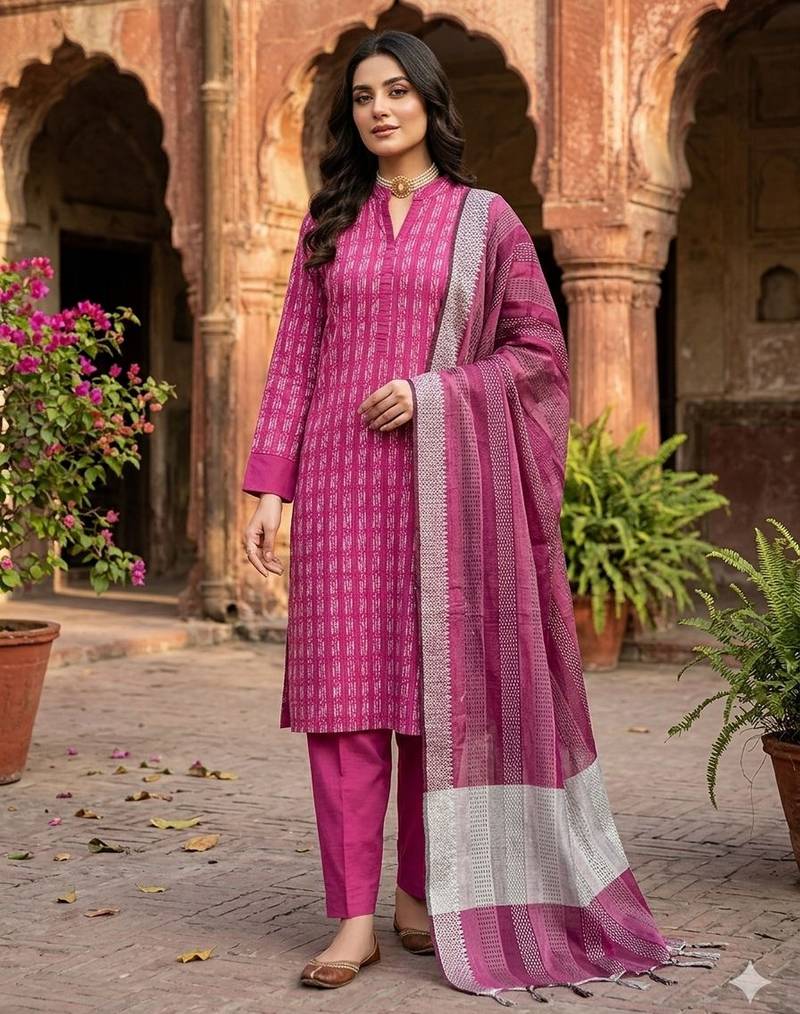 Pink color wevon designer ethnic partywear salwar kameez