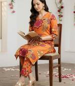 Orange orange printed straight kurta trousers set kurta sets