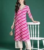 Pink leheriya printed mirror work kurta