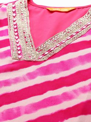 Pink leheriya printed mirror work kurta 2