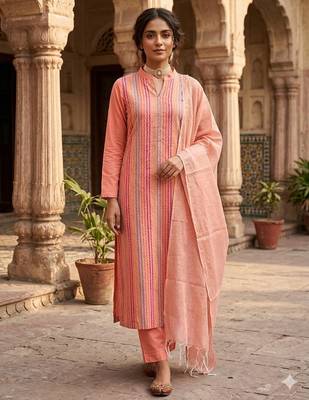 Peach color wevon designer ethnic partywear salwar kameez 1