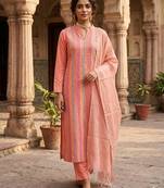 Peach color wevon designer ethnic partywear salwar kameez
