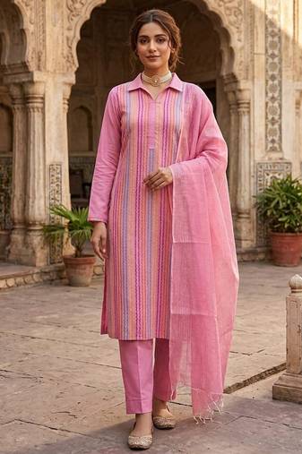 Pink color wevon designer ethnic partywear salwar kameez